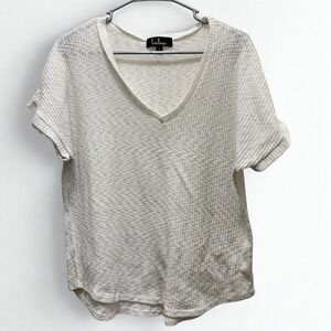Lulus Women's Textured Knit V Neck Short Sleeve Top White Size‎ S